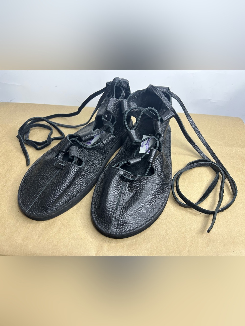 Renboots Black Mens Handmade Leather Gilly Shoes Size 8